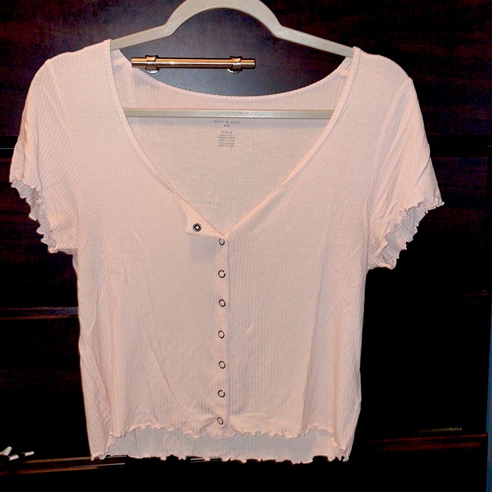 American Eagle Soft and Sexy Rib Light Pink Button Down